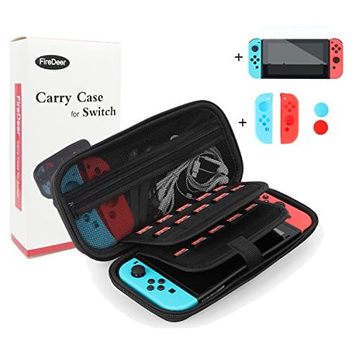 Carrying Case with Tempered Glass Screen Protector for Nintendo Switch, 20 Game Storage Slots, Premium Hard Shell Travel Carry Case Pouch for Nintendo Switch Console & Accessories by FireDeer (Case)