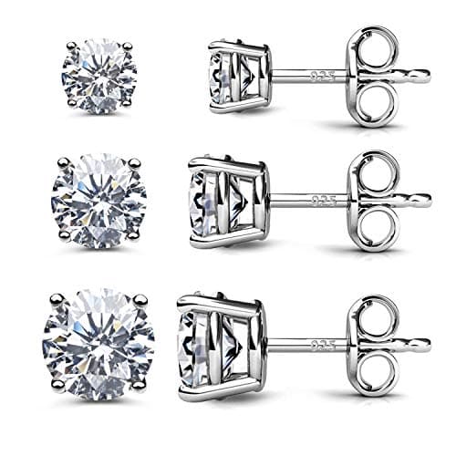 AllenCOCO CZ Stud Earrings 925 Sterling Silver 18K Gold Plated Round Cubic Zirconia Hypoallergenic Set(White Gold Flat)
