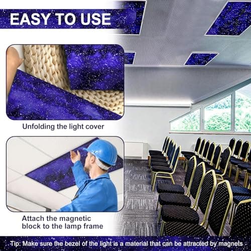 Aheroi 4 Pcs Magnetic Light Cover Fluorescent Office Light Covers, Cloud Light Covers for Ceiling Lights Classroom Fluorescent Light Covers Drop Ceiling Light Cover for Office Home Classroom(Starry)