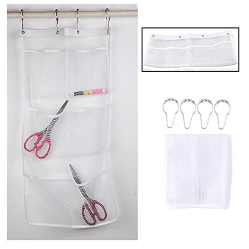 Bathroom Accessory bathroom accessory organizer 6 Mesh Pockets Bathroom Shampoo Soap Shower Gel Storage Hanger Organiser+4 Hook bathroom accessories White