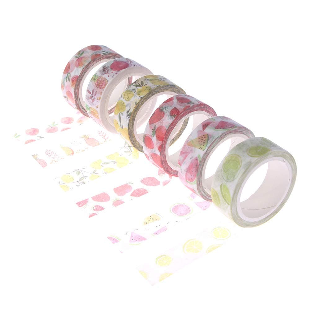 MAXGOODS 6 Rolls Hand-Painted Fruit Masking Tapes,Watermelon Lemon Strawberry Peach Wide Washi Tape DIY Decorative Scrapbook Gifts Wrapping School Office Party Supplies