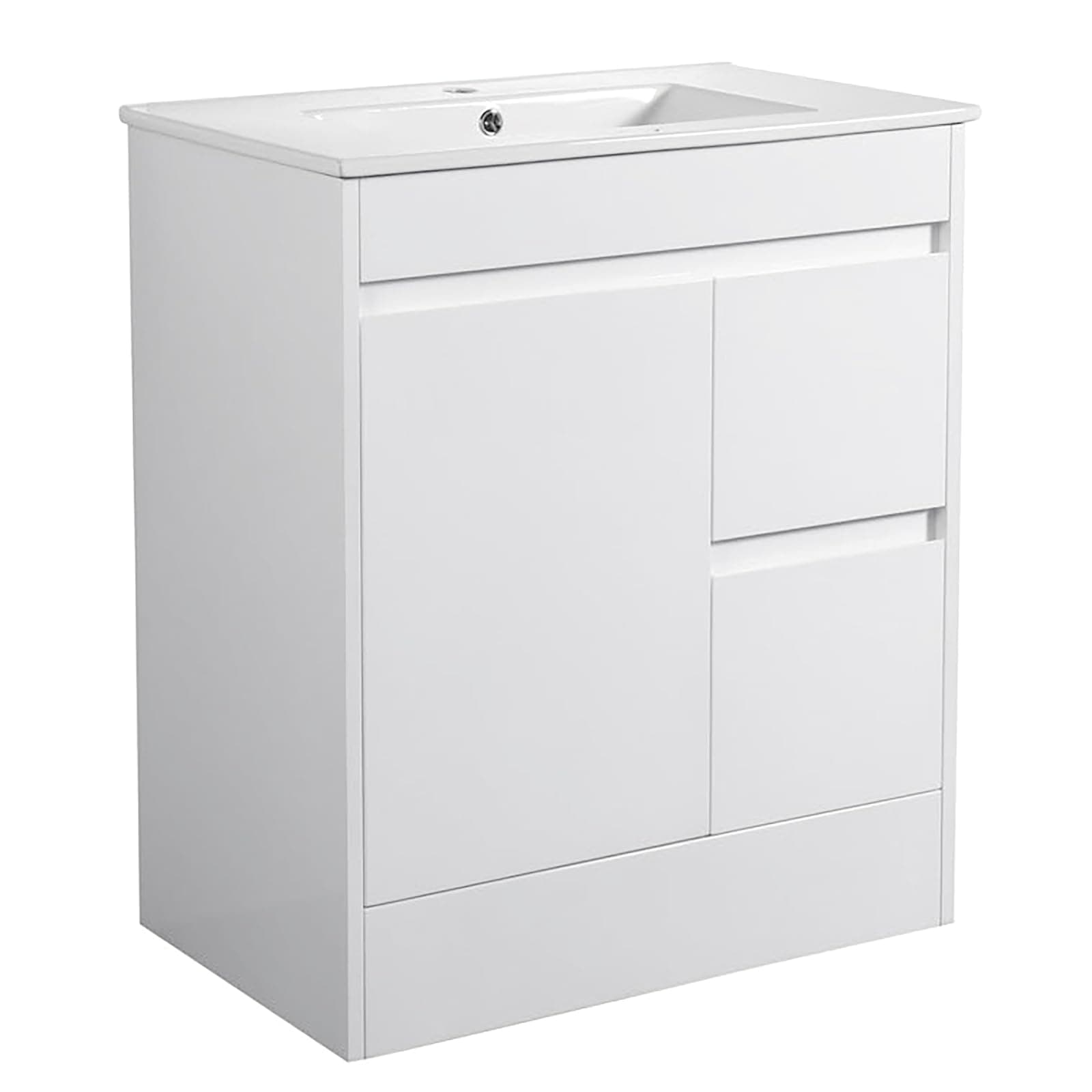 750mm Bathroom Vanity Unit with Basin Sink, Freestanding Bathroom Storage Cabinets Waterproof Cupboard White Ceramic Sink 2 Drawers Floorstanding Cabinet Basin Vanity Units