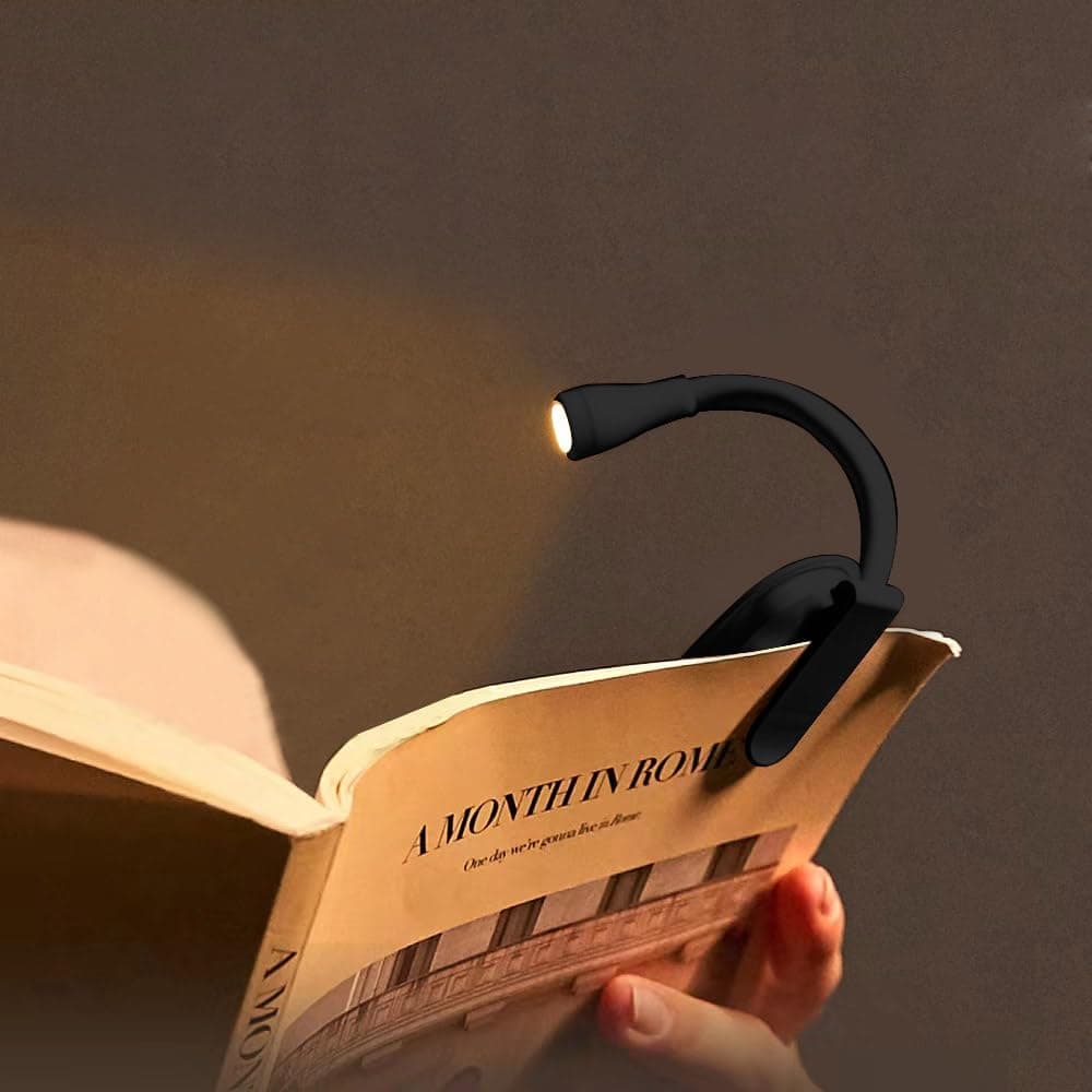 Mini Rechargeable Portable Reading Light, Clip-on LED Book Light, 3 Color Temperatures, Stepless Dimming, Black