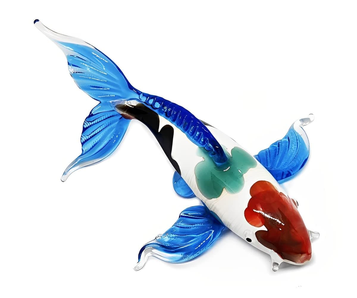 - WitnyStore 5½" Blue White Red Koi Carp Fish Artistic Blown Glass Figurine Premium Hand-Blown Statue Tabletop Decoration Unique Collectible for Adult Collectors Handcrafted Elegant Home Room Decor
