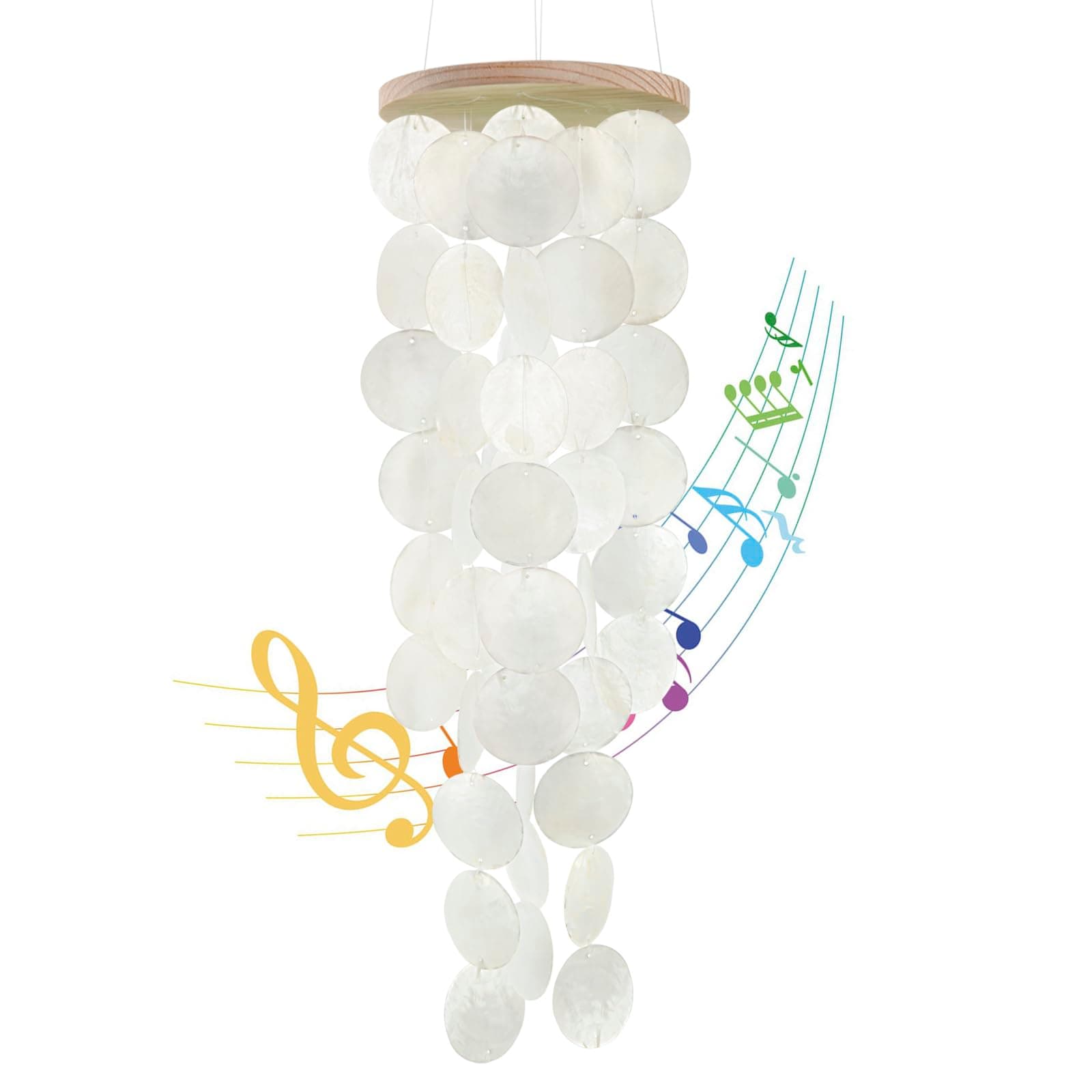 Wind Chimes for Outside - Handcrafted White Capiz Shells Windchime Coastal Style Decor for Indoor/Outdoors, Garden Decor, Great for Women, Wind Chimes Lovers and More