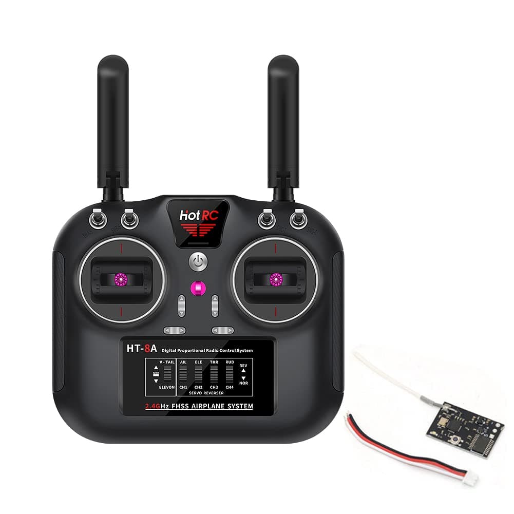Upgrade Hotrc HT-8A 2.4GHz 8 Channels RC Transmitter and Receiver FHSS & 8CH Receiver W/Box for FPV Drone RC Airplane Aircraft Boat Car Helicopter (Mode2 TX SBUS RX)