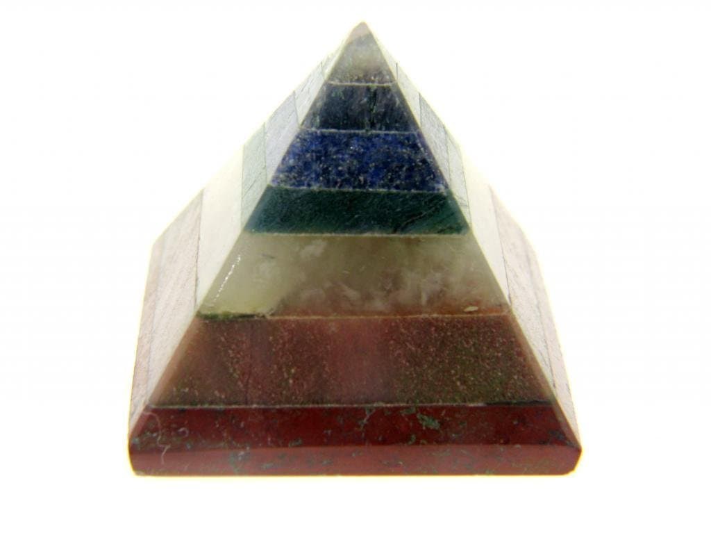 Chakra Pyramid Stone w/ 7 Chakra Stones ~ Red Jasper, Aventurine, Golden Quartz, Amethyst ~ 30-40mm Size