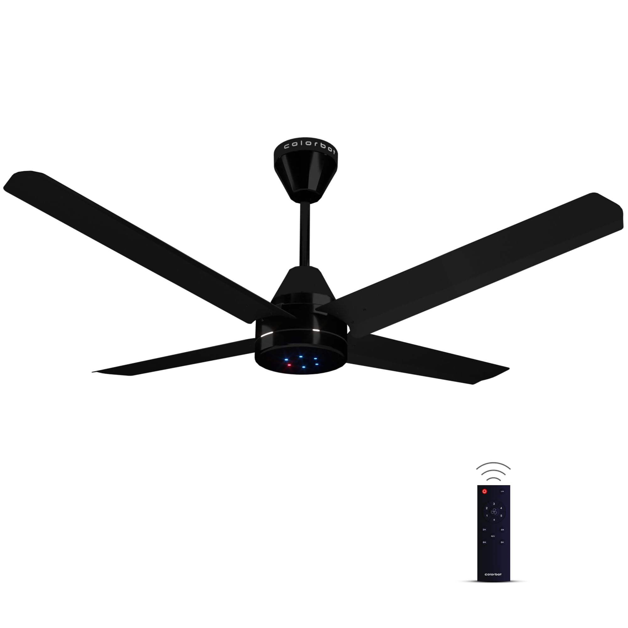 Colorbot Stella Quad1200 mm BEE 5 Star Rated BLDC Ceiling Fans with Remote | 4 Blade | Designer Fans | High Speed | Power Saver | 100% Copper Winding | Noiseless | 2+2 Year Warranty (Charcoal black)