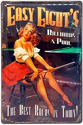 Metal Tin Sign- Easy Eight's Pin Up Gril Posters Wall Decor Garage Man Cave Bathroom Coffee Bar Club Art Plaque