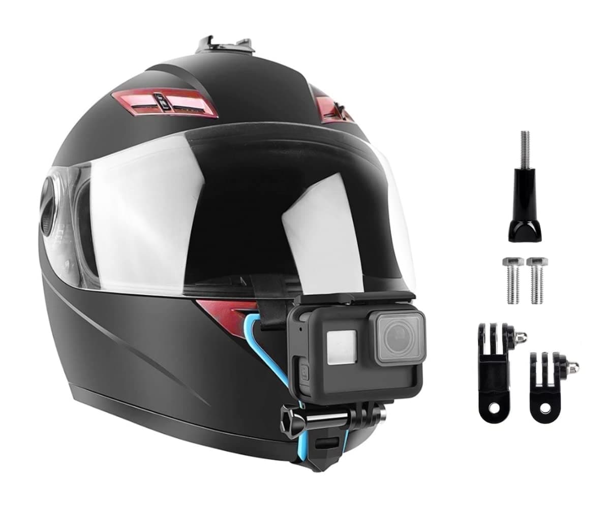 micros2u Motorcycle Helmet Chin Strap Mount Holder (Includes Extra POV Extension Arms) for all GoPro Hero models + most Action Cameras
