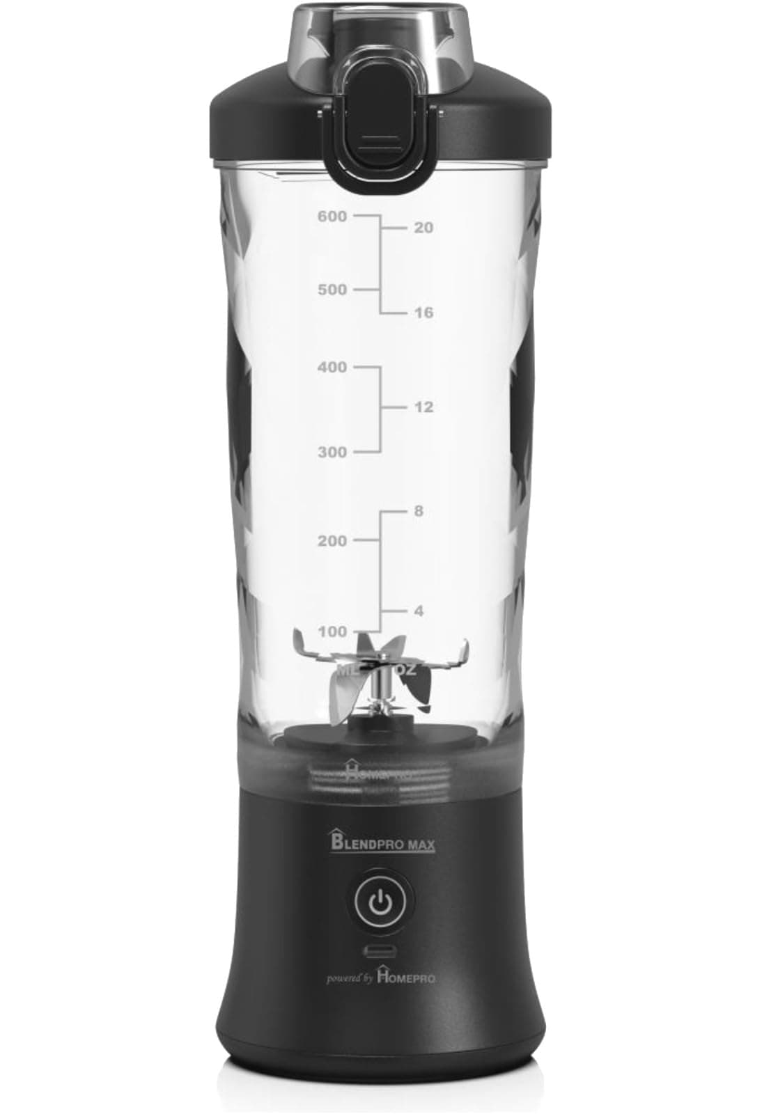 HomePro Blendpro Max Portable Blender, Personal Smoothie Maker, USB Rechargeable, Travel Blender for Juices, Leakproof, hand blender for Protein Shakes, Blends Ice & Frozen Fruit, 600ml Black