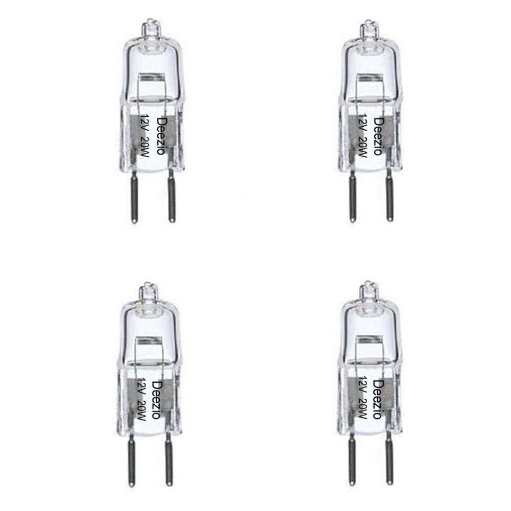 Deezio 12 Volt 10 Watts GY6.35 T4 Halogen Light Bulb with Glass 2-Pin, 300 Lumens, 3000K Bulb Color Temp, 4-Pack
