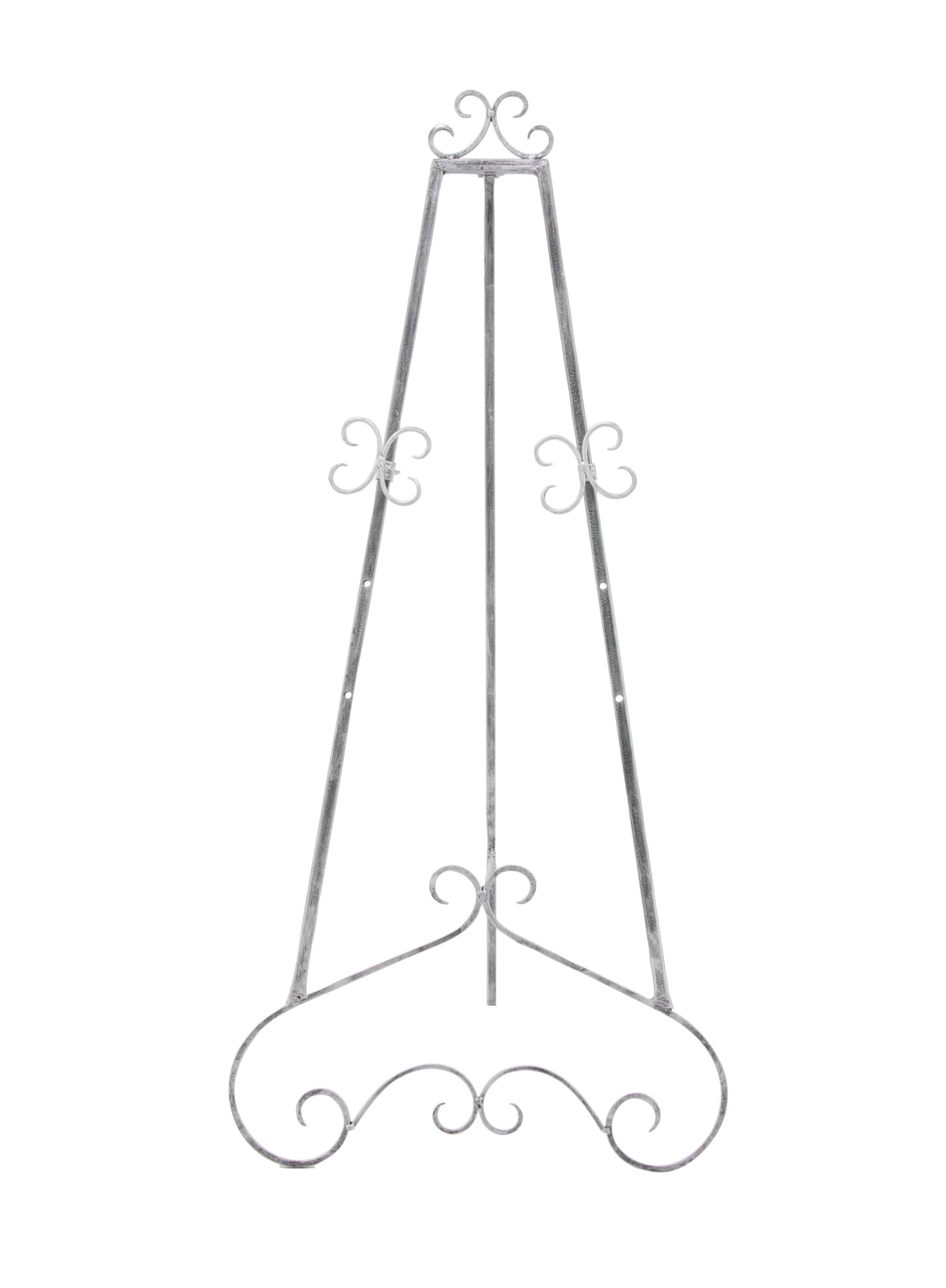 Metal Scroll Extra Large Free Standing Adjustable Display Stand Easel with Chain Support, 22" x 22" x 48", Gray