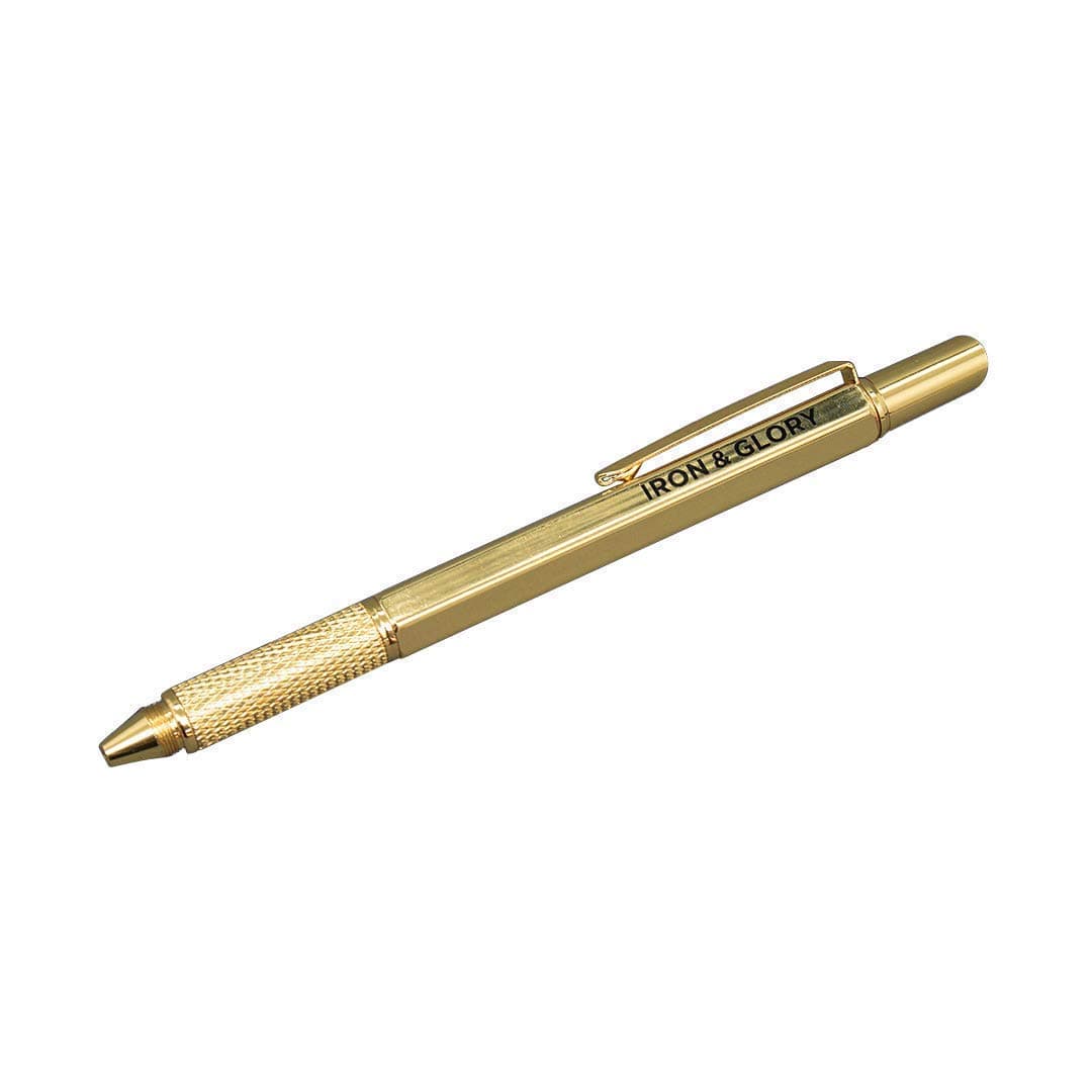 Pen Tool Gadget - Multifunction Metal Ballpoint Pen With Ruler, Phillips Head and Flathead Screwdriver, Cool Gift For Men, Gold