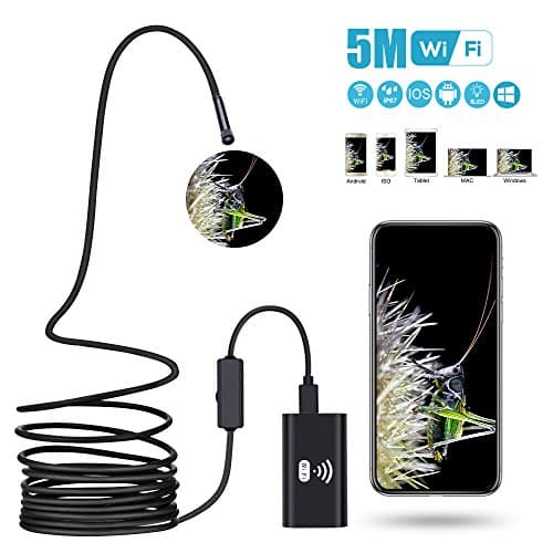 Wireless Endoscope,DNYCF 2 Megapixels 1200P HD Wifi Borescope Inspection Camera,Waterproof Semi-rigid Snake Camera, for Android and IOS Smartphone,Windows, iPhone, Samsung, iPad,Tablet, PC (5M)