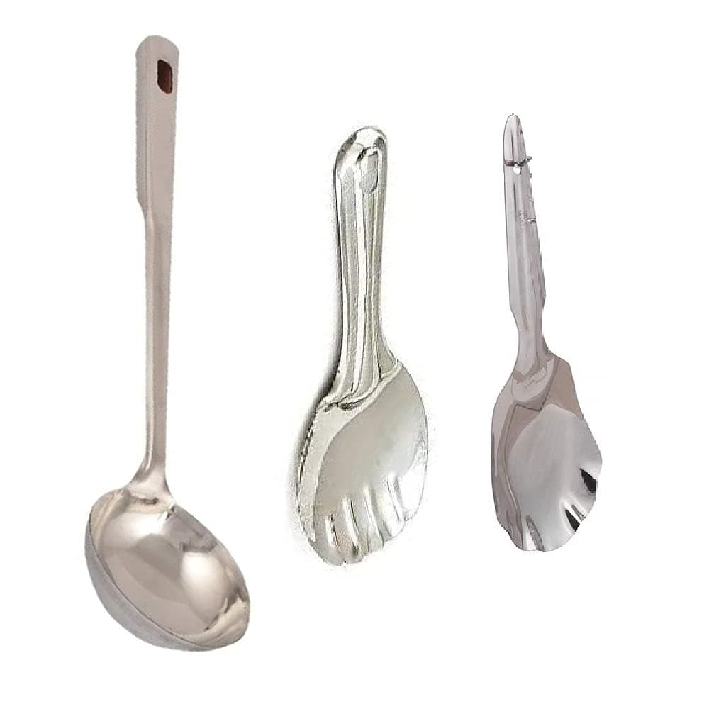 First Front Stainless Steel Cooking and Serving Rice Palta, Panja Rice Palta with Chamcha, Kitchen Tools (Pack of 3)