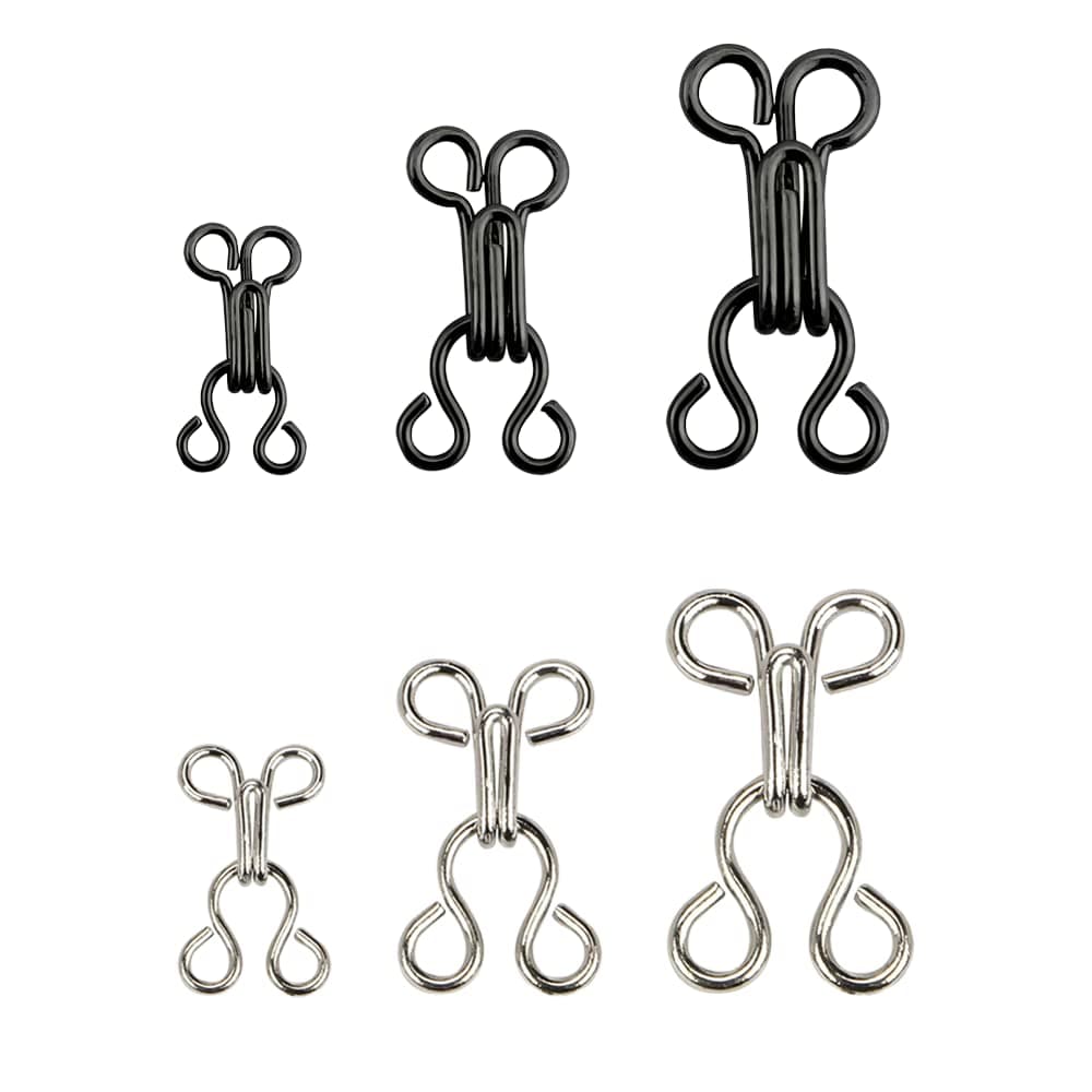 Sewing Hooks and Eyes Closure, 12 Pairs Bra Hook Eye Closure, Underwear Hook and Eye Closure, Sewing DIY Craft Accessories, 3 Sizes, for Bra, Clothes, Skirts, Pants(Black and Silver)