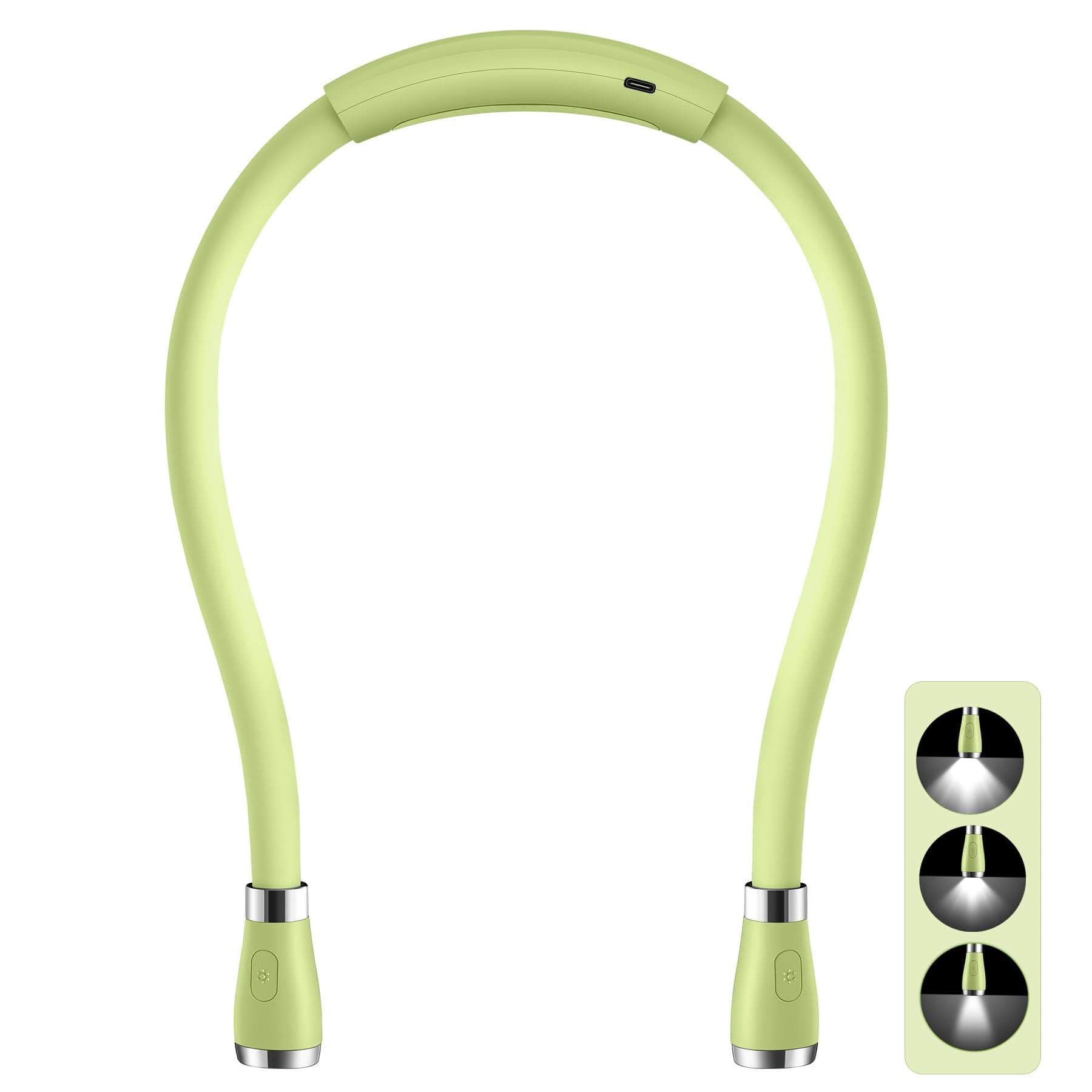 Neck Book Light LED Reading Lamp USB-C Rechargeable, Hands Free, 4 LED Bulbs, 4 Adjustable Brightness, for Reading in Bed or Reading in Car (Green)