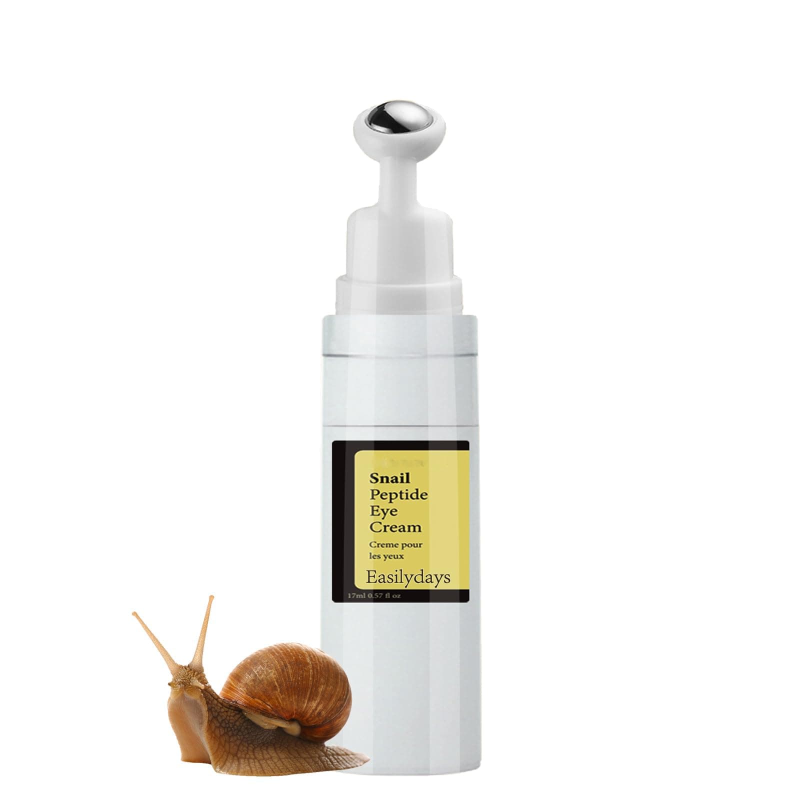 Snail Peptide Under Eye Cream for Dark Circles, with 360° Massage Ball Reduces Wrinkles &Fine Lines, Eye Essence Roll-On, Firms, Moisturizes, and Tightens Puffy Eyes for Men&Women