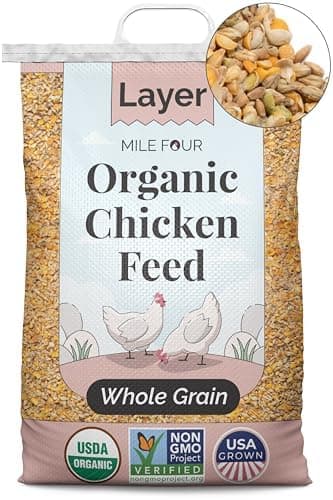 Mile Four Organic Chicken Feed (23 lbs) Layer Whole Grain, Non-GMO, USA Grown, 16% Protein, Corn-Free, Soy-Free, Non-Medicated Feed for Chickens