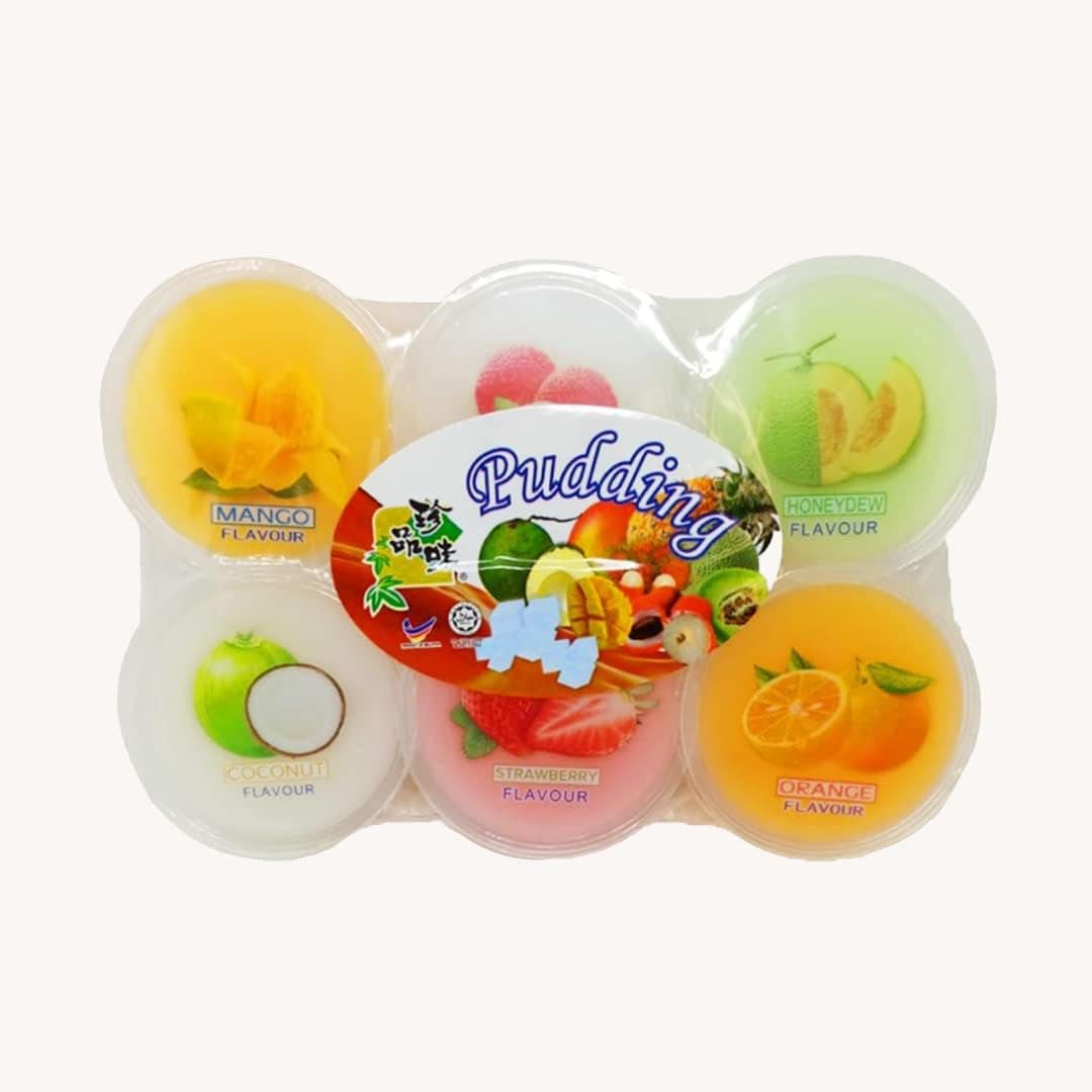 Fruit Pudding Assorted Popping Cups - Mixed Pudding Flavours (Mango, Lychee, Orange, Coconut, Strawberry, Honey Melon) - Asian Jellies for Kids & Adults - (6cups) 3.88oz | (.110g)
