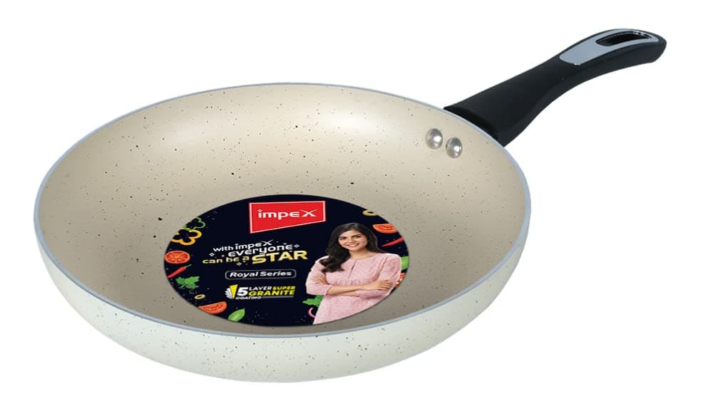 Impex Fry Pan 20 cm Royal 5-Layer Super Granite Nonstick Induction Base, 10 Times Tougher Non Stick, Fry Pan for All Frying Needs, Ease to Clean, 1 Year Warranty (20 cm, Beige)