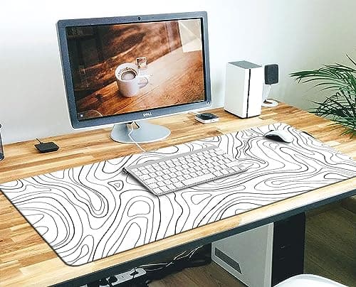 Topographic Mouse Pad XL - Large Extended Desk Mat for Gaming, Black and White Minimalist Keyboard Pad for Office & Home