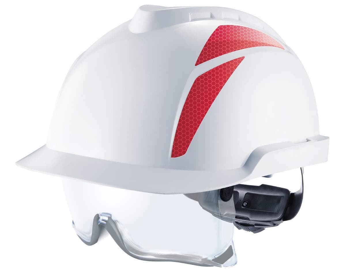 MSA V-Gard 930 Work Helmet with Integrated Safety Glasses. Industrial Helmet that Complies with EN 397 and EN 50365, Electrically Insulating