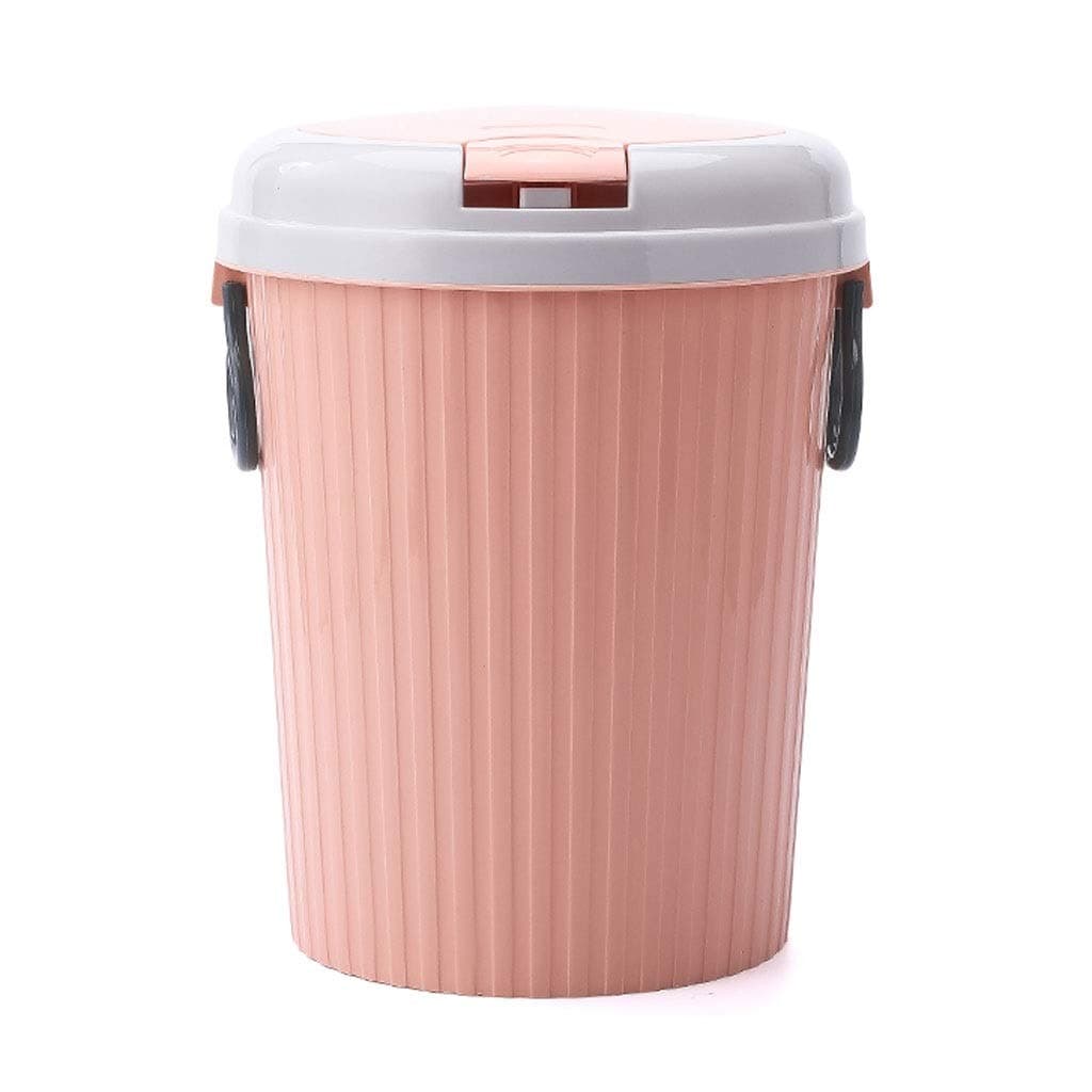 MYBA Waste Bin Home Trash Can With Lid Trash Bin Round Garbage Can Wastebasket Garbage Container Bin for Narrow Spaces at Home or Office Bin (Color : Pink, Size : L)