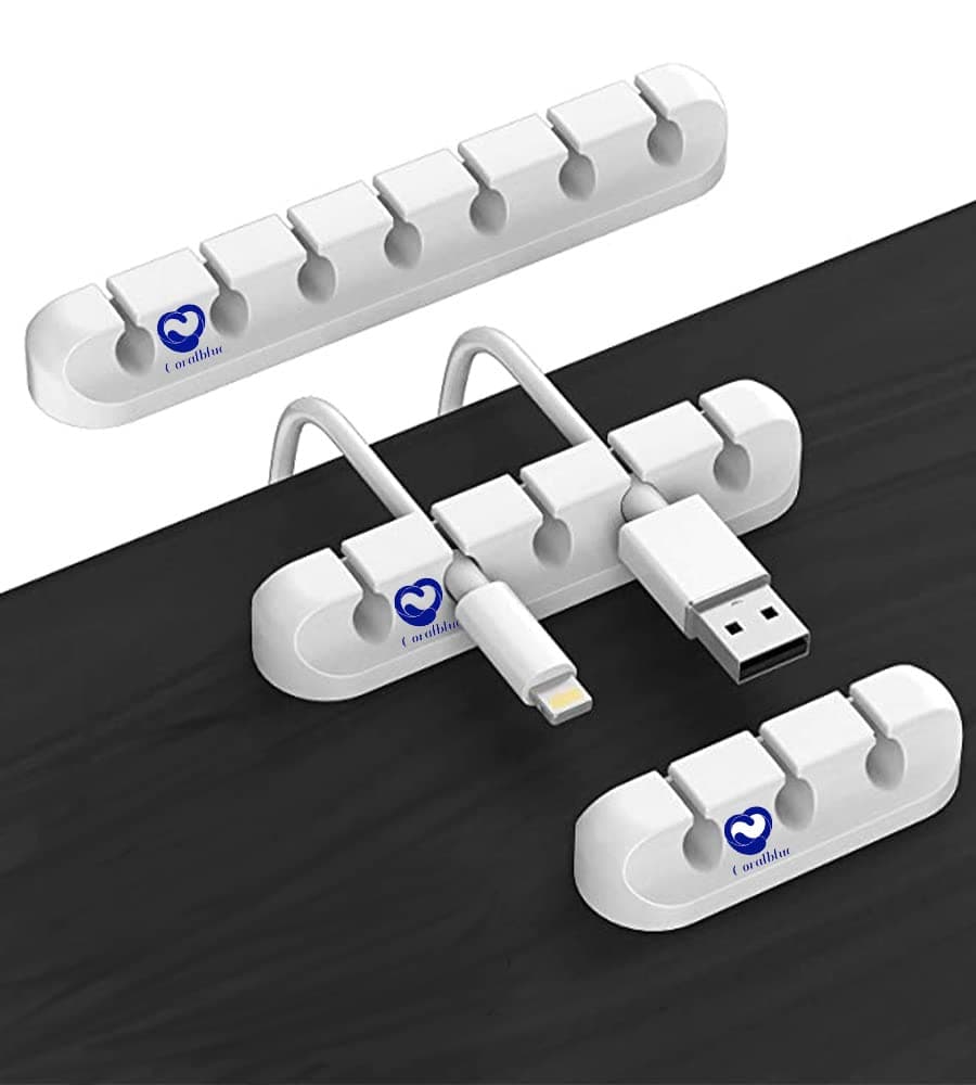 Coralblue -3 Pieces Cable Management Clips for Power Cord USB Cable TV Cable PC Home and Office Desktop Cable (3 5 or 7 White Cables)