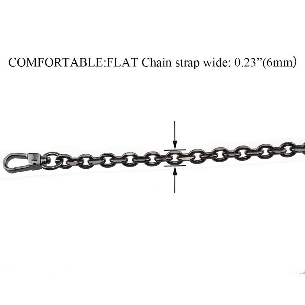 HAHIYO Mini Pochette Purse Chain Strap Thin Wide 6mm for LV Length 39.4 inches Thick 2mm Shiny Black for Shoulder Cross Body Sling Handbag Wallet Clutch Comfortable Flat Metal Strap 1 Pack