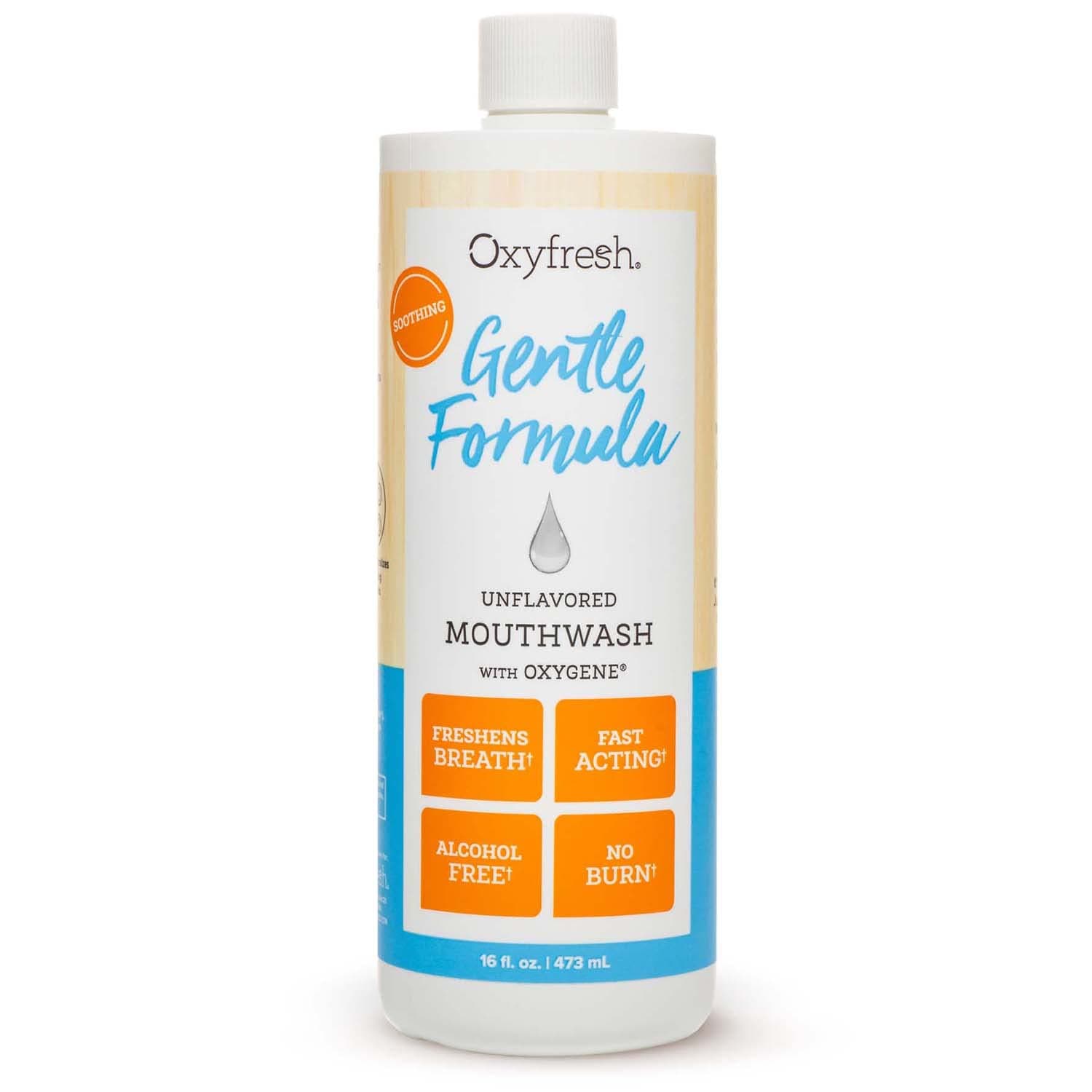 Oxyfresh Gentle Formula Unflavored Mouthwash - for Sensitive Teeth and Gums. Fresh Breath. Dentist Recommended. No Mint, Flavor Free, No Artificial Colors, Alcohol Free 16oz