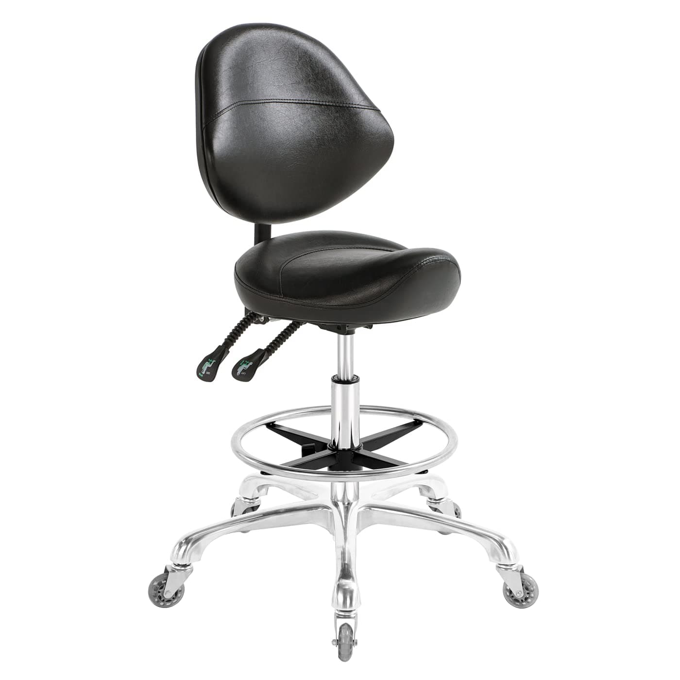 Saddle Stool Chair with Back Support Footrest, Heavy-Duty(350LBS), Hydraulic Rolling Swivel Adjustable Stool Chair for Salon Spa Beauty Massage Dental Clinic Home Office Use