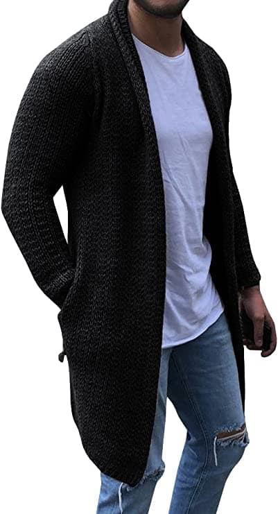 Pengfei Mens Cardigan Sweaters Open Front Long Sleeve Knit Solid Cardigans with Pocket