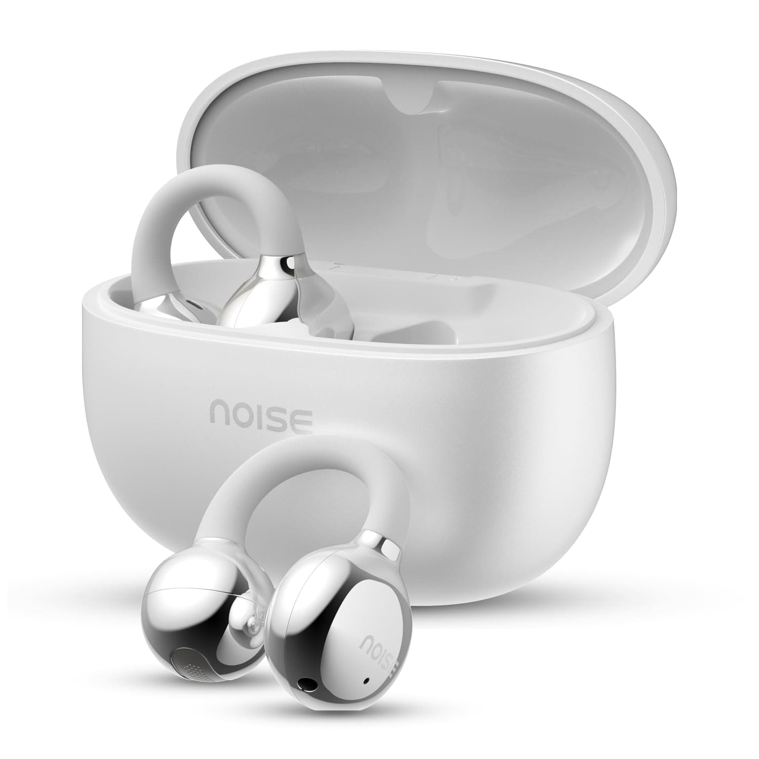 Air Clips Wireless Open Ear Earbuds with Chrome Finish, AirWave™ Technology,Up-to 40H Playtime, Dual Device Pairing, Quad Mic with ENC,12mm Driver,BTv5.4 (Pearl White)