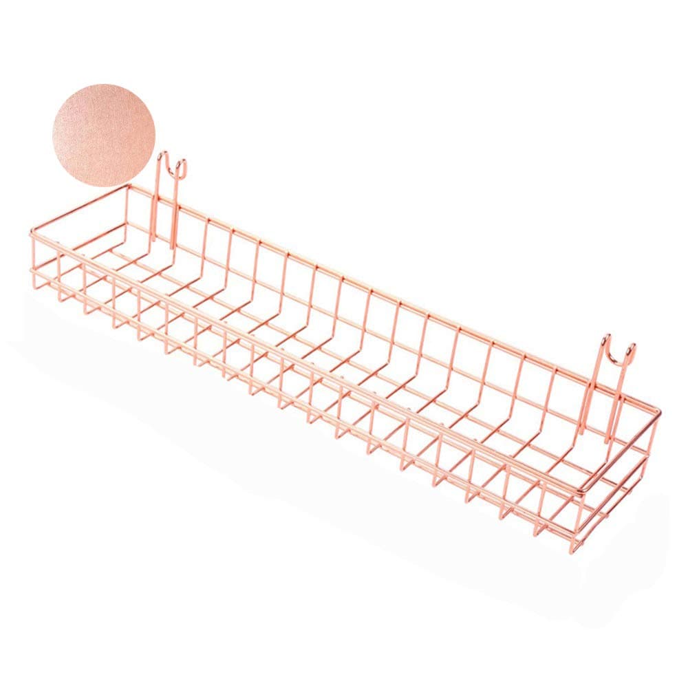 AceList Rose Gold Basket For Wall Grid/Grid Panel Hanging Organizer Wire Metal Storage Shelf Rack Decor Size 15.7 x 3.9 x 2