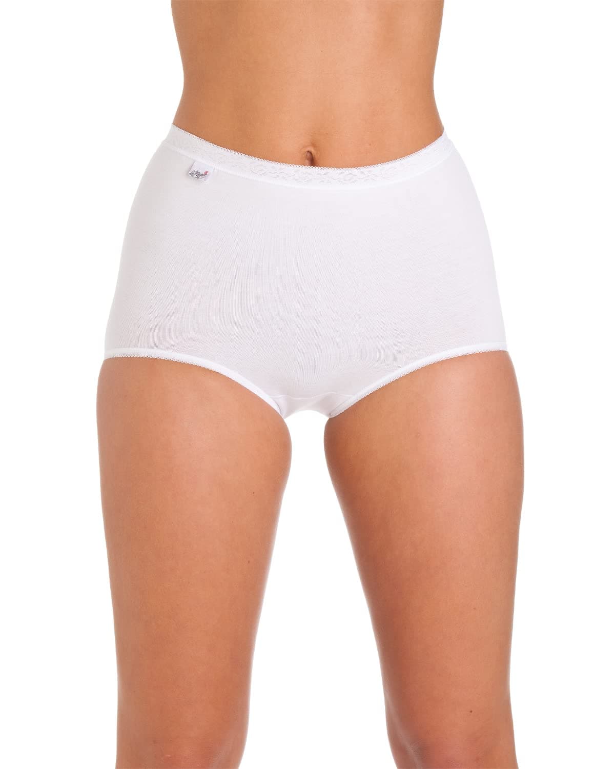 Ladies Combed Cotton Low Cut Leg Stretch Maxi Brief Pants Knicker Underwear 3pk. to Fit UK Sizes 12-14 - 16-18 - 20-22 La Marquise (12, White)