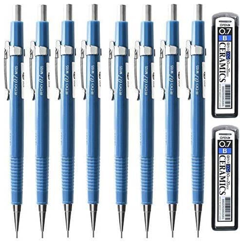 eMicro Jedo 1000 Mechanical Pencil M105 Bundle with Lead Refill, 0.7mm, Blue (8-Pack + Leads, Blue)
