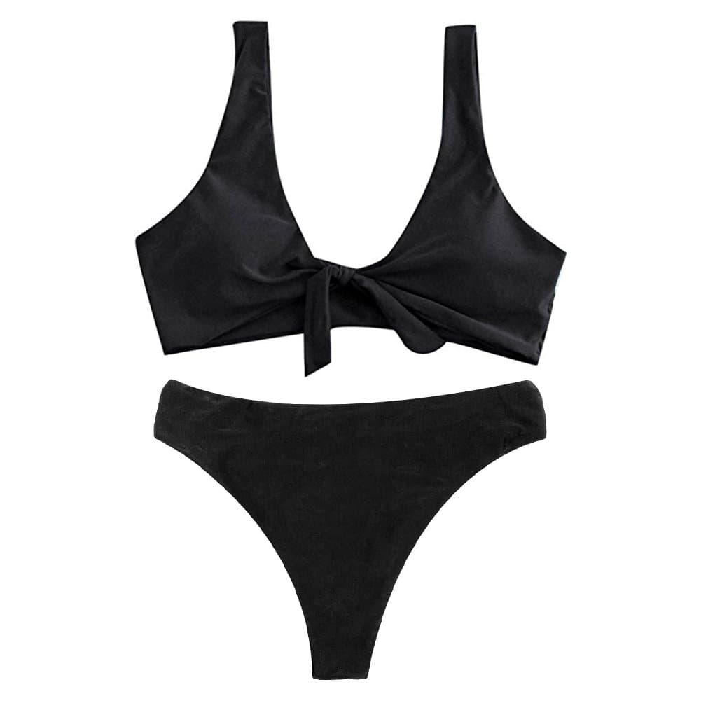 Women’s Tie Knot Front Bikini Sets High Waisted Two Piece Bikini Swimsuit Sexy Push Up Bathing Suits Swimwear(M) Black