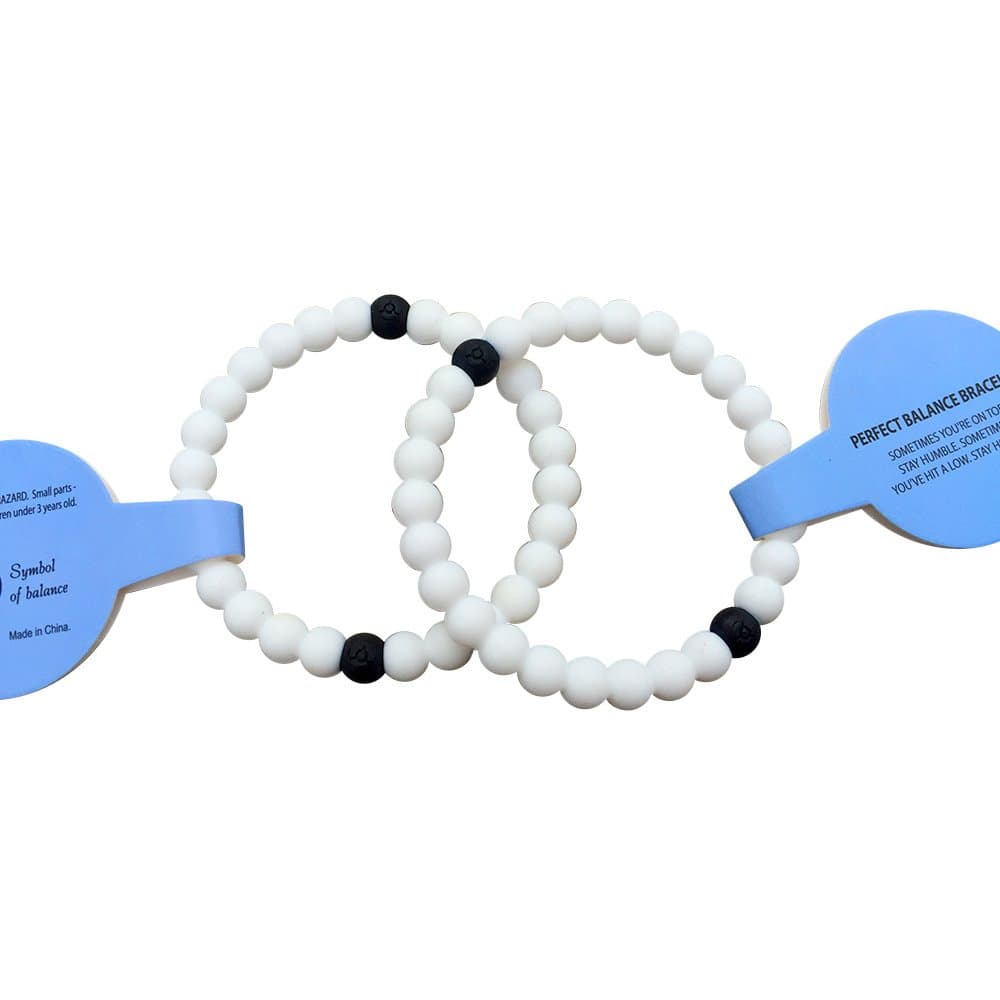 2 Balance Bracelets, Silicone Beaded Solid White Pair - Medium Size