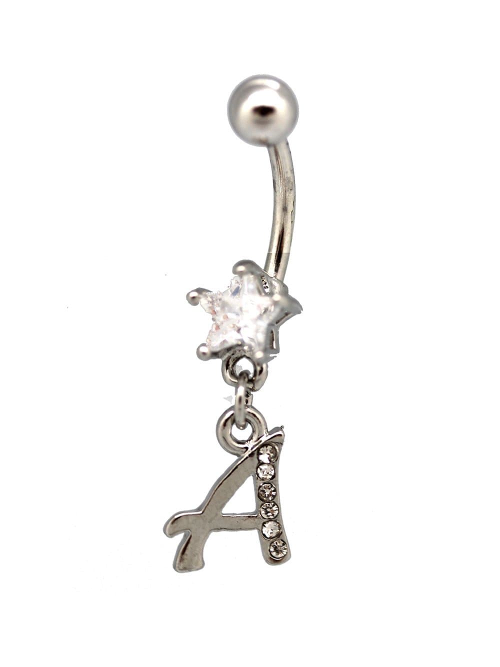 Initial A Charm Belly Ring Star Diamond Studded Letter A Bananabell (14 G)