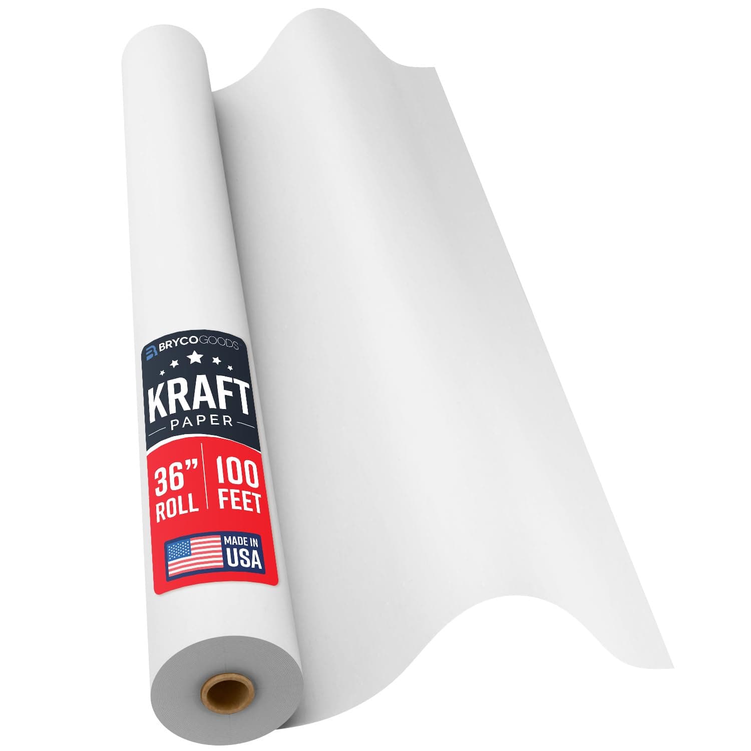 Bryco Goods White Kraft Paper Roll - 36” x 100’ (1200”) - Made in USA - Banner Paper for Painting, Easel Use, Bulletin Boards, Wall Décor, Gift Wrapping, and Children's Projects