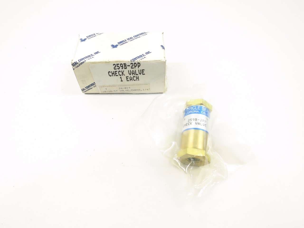 NEW CIRCLE SEAL 259B-2PP BRASS THREADED CHECK VALVE 3000PSI 1/4 IN NPT D522584