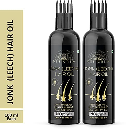 DESICREW Pure Jonk Oil Leech Tail with comb Applicator - Cold Pressed - For Hair Regrowth control & hair fall For Men & Women-100ML-Pack Of 2 Bottle(200 ml)