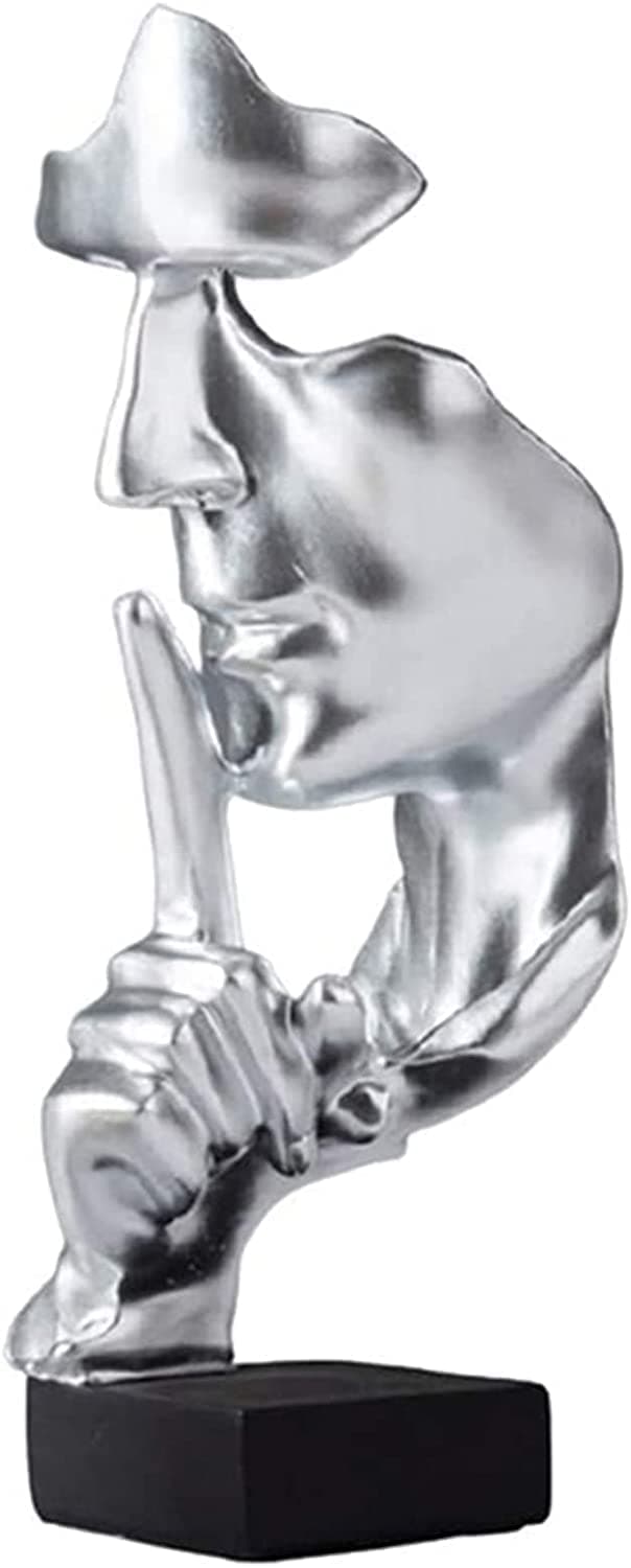 Resin Statues Creative Abstract Figurines ,Modern Home Office Decor Accessories Ornaments For Living Room,Home Silver Abstract Handicraft Decorative Items (Color : A)