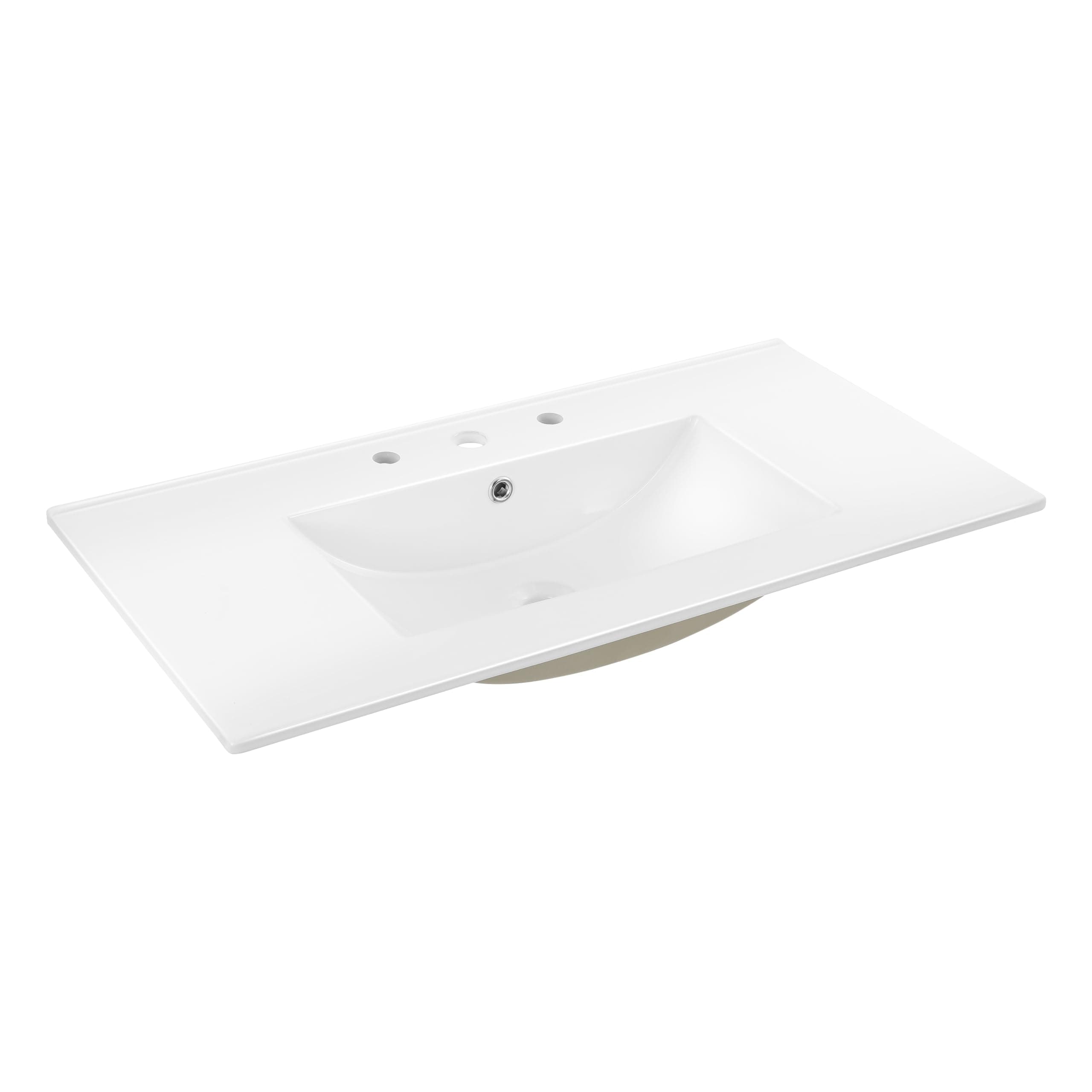 Jonathan Y SNK1003A Ancillary 3-Hole 36 in. W x 18.25 in. D Classic Contemporary Rectangular Ceramic Single Sink Basin Vanity Top, White