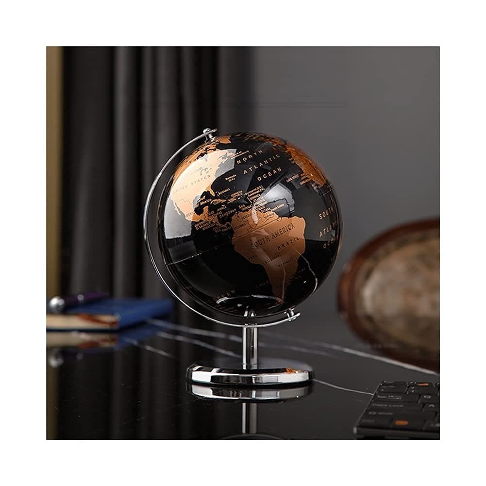 5.5 Inch Diameter Black World Globe - Plastic/Metal - Desktop - Educational - Kids Decor