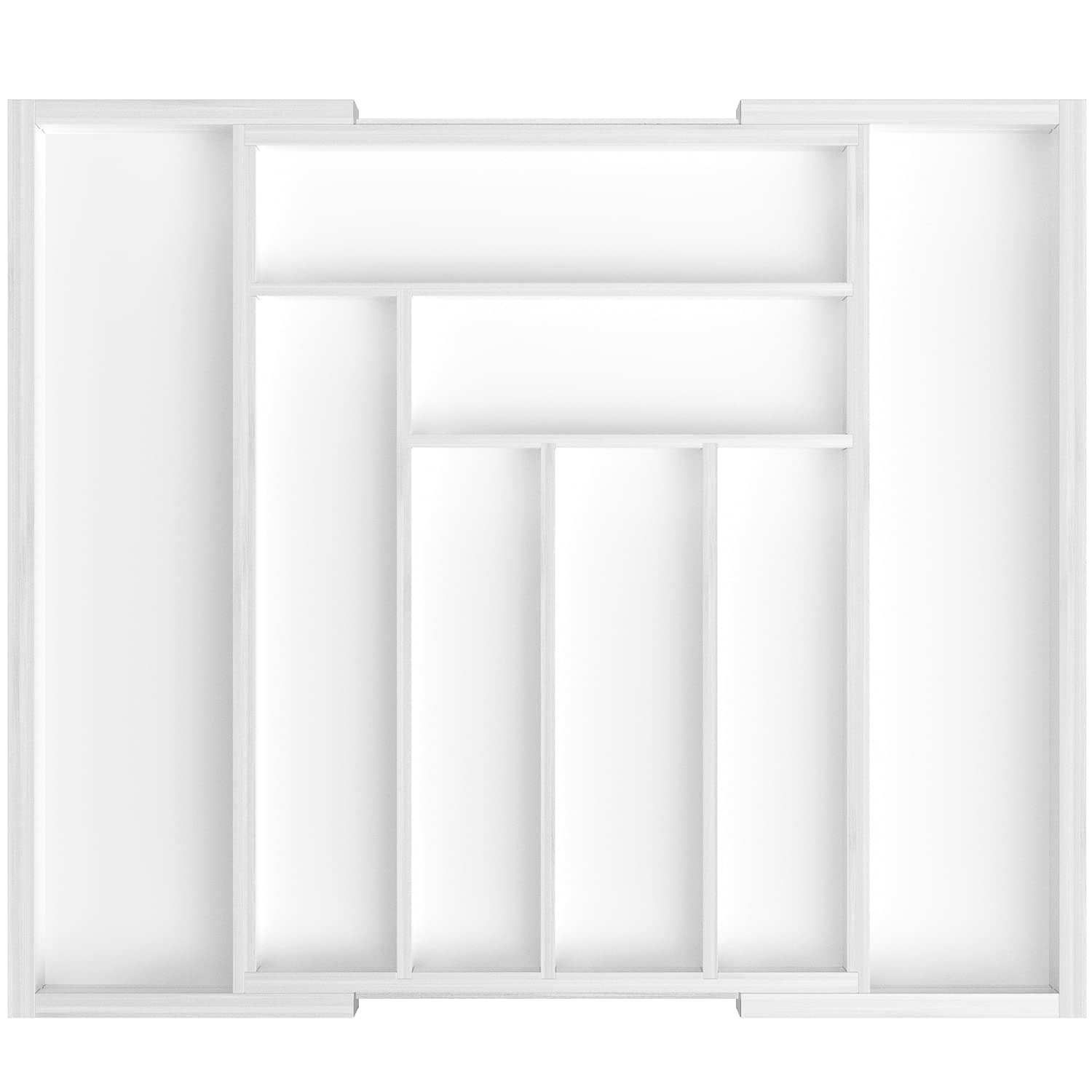 PipishellBamboo Expandable Drawer Organizer for Utensils Holder, Adjustable Cutlery Tray, Wood Drawer Dividers Organizer for Silverware, Flatware, Knives in Kitchen, Bedroom, Living Room (White)