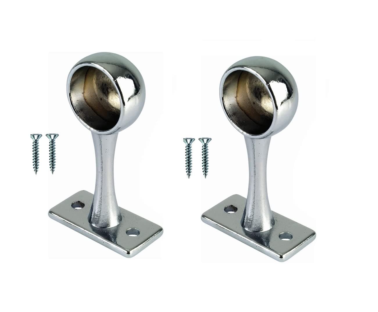 TERF® Chrome Curtain Pole End Bracket for Up to 25mm Diameter Ceiling and Wall Mount Rod Holder - Pack of 2