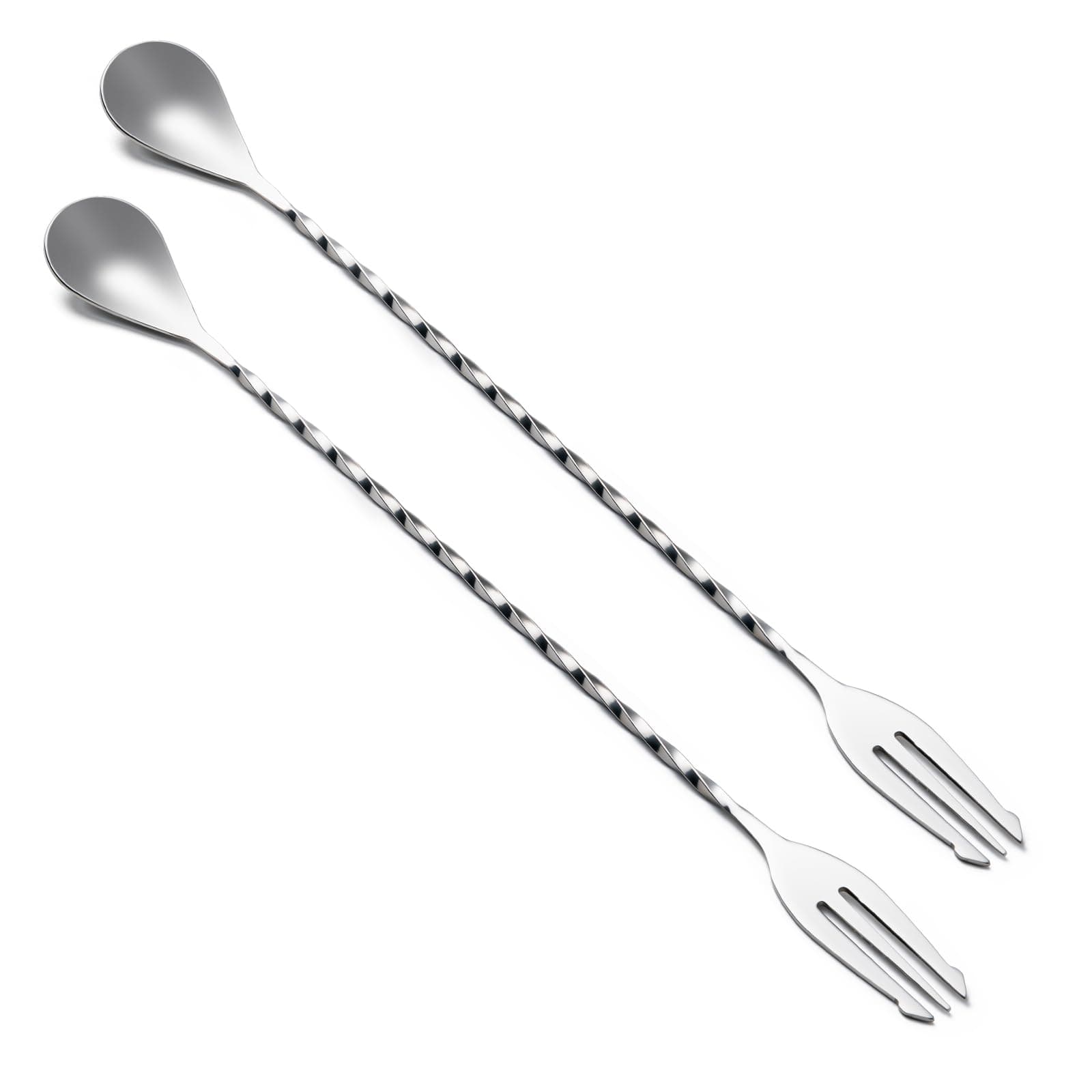 BRIOUT 2 Pcs Bar Spoon, 12 Inches Long Handle Drink Stirrer, Stainless Steel Bar Cocktail Mixing Spoons with Double Ended Design for Stirring, Silver